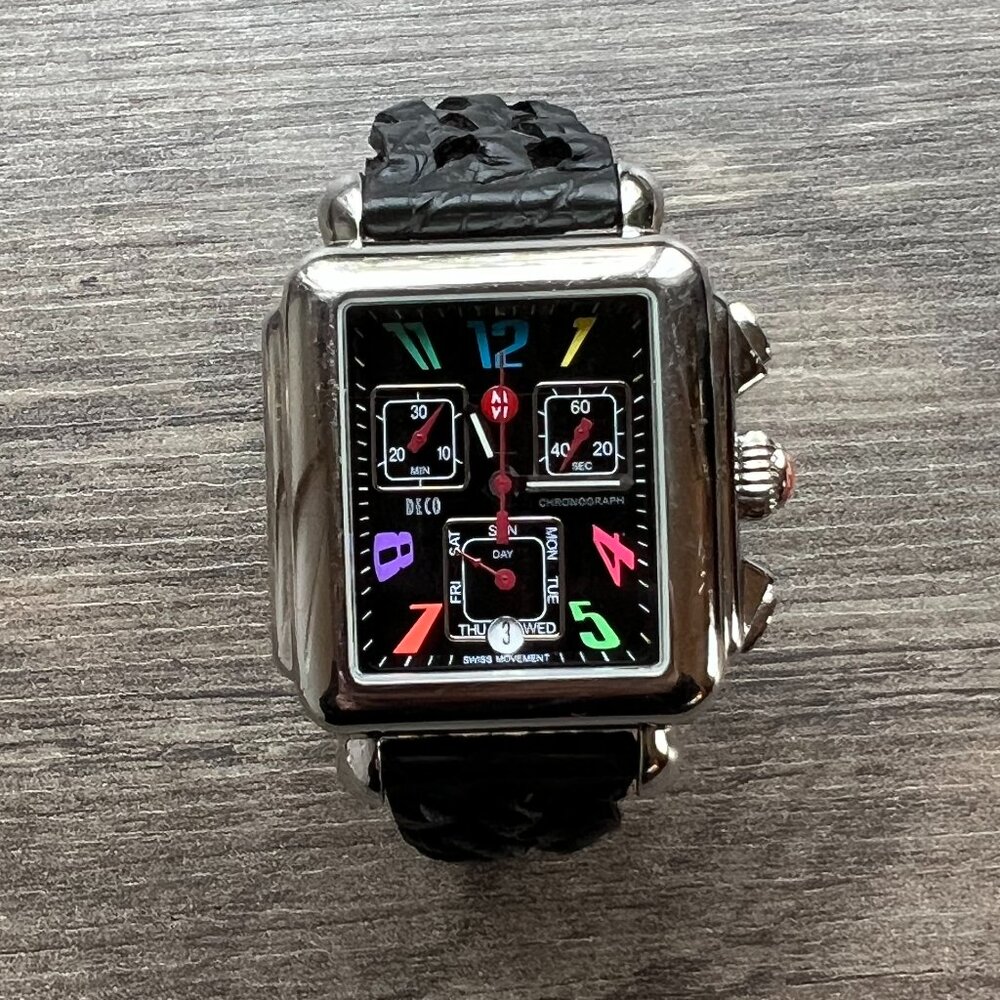 Authentic Michele Carousel Black Dial Deco Day Watch